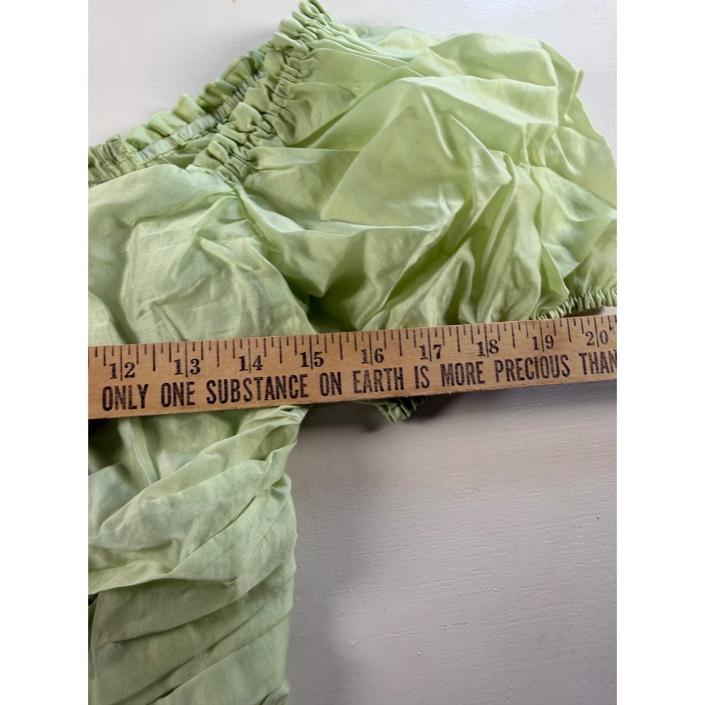 V.A.F. Ruched Puff Sleeve Top Women Medium Sage Green Cottagecore Romantic Y2K - Picture 6 of 7